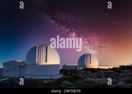 Telescopes at the 'Observatorio del Teide' (OT), Astronomical Observatory, Las Cañadas del Teide National Park, Tenerife, Canary Islands, Spain. Stock Photo