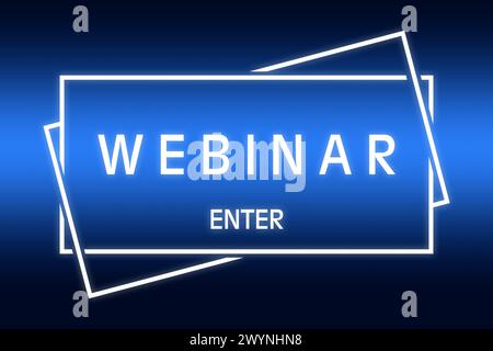 Webinar website page with word Enter on blue background Stock Photo