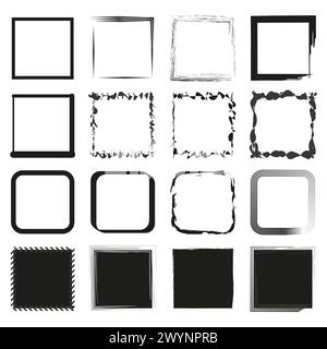 Assorted frame set. Various border styles. Collection of square frames. Vector illustration. EPS 10. Stock Vector