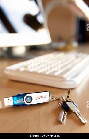 Key ring with pendrive. Stock Photo