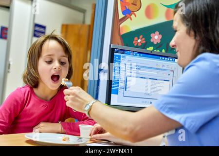 Food allergy test, Allergology, Pediatrics, Medical care, Hospital Donostia, San Sebastian, Gipuzkoa, Basque Country, Spain. Stock Photo