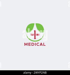 Medical health logo icon vector template design with cross plus sign and natural green leafs in circle shape for hospital pharmacy medical business Stock Vector