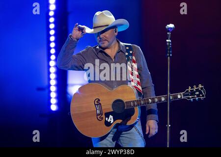 Controversial country singer JASON ALDEAN performs at a Country Music Television (CMT) highlights taping at the South Mall on the University of Texas campus April 3, 2024. The CMT Awards return to Austin, the self-proclaimed Live Music Capital of the World, with a live show on April 7, 2024. Credit: Bob Daemmrich/Alamy Live News Stock Photo