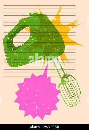 Risograph mixer with speech bubble with geometric shapes. Objects in ...