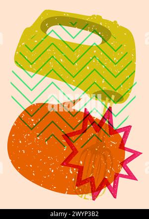 Risograph mixer with speech bubble with geometric shapes. Objects in trendy riso graph print texture style design with geometry elements. Stock Vector