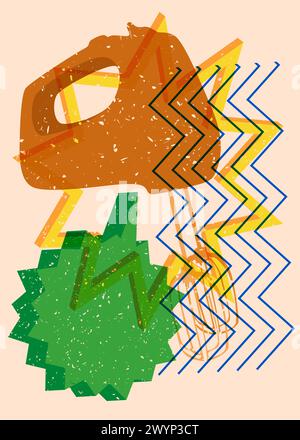 Risograph mixer with speech bubble with geometric shapes. Objects in trendy riso graph print texture style design with geometry elements. Stock Vector