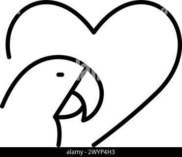 Macaw parrot head in heart. Playful and sociable nature of parrots as pets. Pixel perfect, editable stroke vector icon Stock Vector