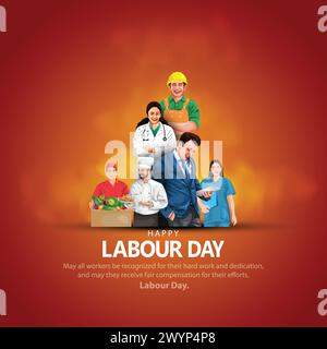 happy Labour day or international workers day vector illustration with workers. labor day and may day celebration. Stock Vector
