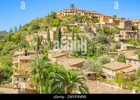 View of the picturesque mountain village of Deia, Deia, Mallorca, Balearic Islands, Spain Stock Photo