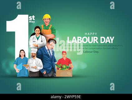 happy Labour day or international workers day vector illustration with workers. labor day and may day celebration. Stock Vector