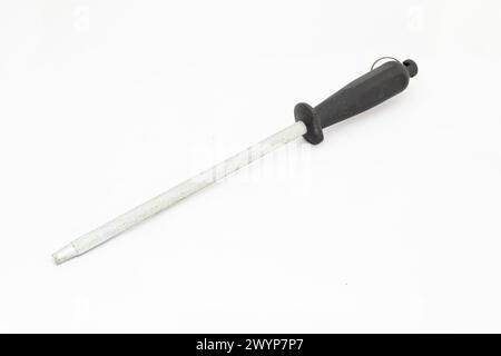 Sharpening stick with black handle isolated on white background Stock Photo