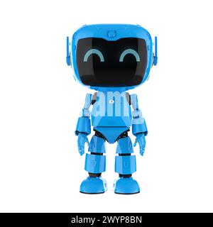 3d rendering cute and small artificial intelligence personal assistant robot with cartoon character standing isolated on white Stock Photo