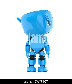 3d rendering cute and small artificial intelligence personal assistant robot with cartoon character look up isolated on white Stock Photo