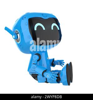 3d rendering cute and small artificial intelligence personal assistant robot with cartoon character look up isolated on white Stock Photo