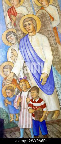 Guardian angels, fresco in the Parish Church of the Sacred Heart of Jesus in Ivanovo Selo, Croatia Stock Photo