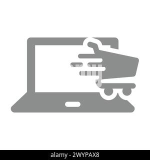 Laptop and shopping cart vector icon. Fast and easy shopping symbol. Stock Vector