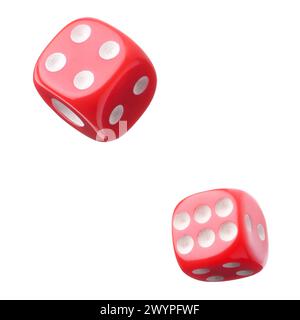 Two red dice in air on white background Stock Photo