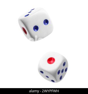 Two dice in air on white background Stock Photo