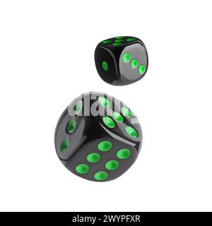 Two black dice in air on white background Stock Photo