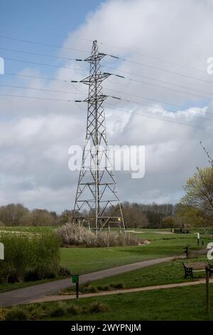 A pylon in Hillfield Park, Monkspath, Solihull, West Midlands, England, UK Stock Photo