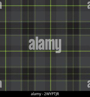Plaid (tartan) seamless pattern. Black, dark gray and neon green. Scottish, lumberjack and hipster fashion style. Stock Vector