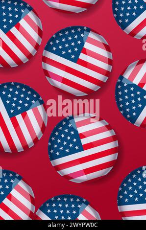 American United States flag in glossy round button of icon USA presidential election concept vertical Stock Vector