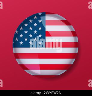 American United States flag in glossy round button of icon USA presidential election concept Stock Vector