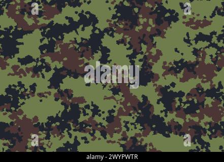 Military and hunting camouflage 'splotchy' seamless pattern. Three colors, olive green, black, brown. Very effective in the woodland environment. Stock Vector