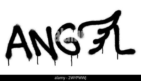 Spray graffiti word ANGEL and stylized angel's wing over white. Stock Vector