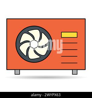 Heat pump air source shadow icon, cooling electric system machine, cool web vector illustration . Stock Vector