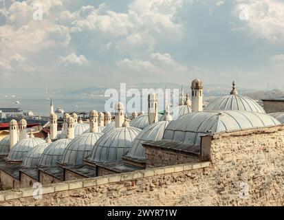 Domes of the famous Roksolana baths. View from Suleymaniye Mosque, Istanbul,Turkey Stock Photo