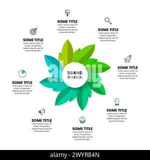 Infographic template with icons and 8 options or steps. Leaves. Can be used for workflow layout, diagram, banner, webdesign. Vector illustration Stock Vector