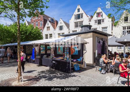 Sunday art market on the Spui where local artists sell works in various disciplines in Amsterdam. Stock Photo