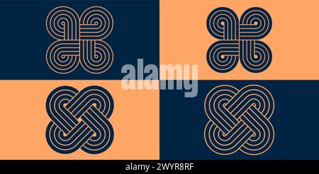 Abstract black arches and shapes intersecting geometric lines. Designs balancing figures with linear outline strokes. Stock Vector