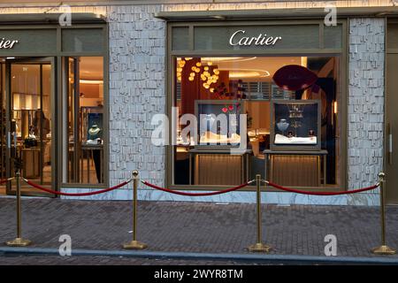 Luxury fashion store CARTIER in the P.C.Hooftstraat in Amsterdam, the most luxurious shopping street in the Netherlands. Stock Photo