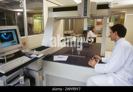 High precision metrology, coordinate measuring machine, plastic car engine component. Stock Photo