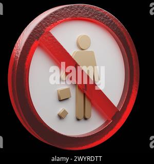 Beautiful abstract illustration Forbidden, litter, problem, prohibition symbol icon on a grey background. 3d rendering illustration. Background patter Stock Photo
