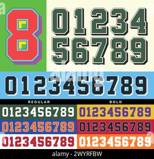 Vector illustration of vintage sports jersey numbers typeface fully editable Stock Vector