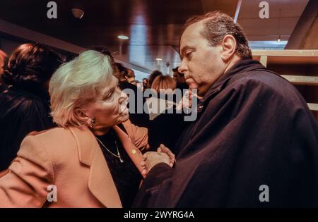 Paris, France, Group People, AIDS March, 'Marche Pour la Vie' (AIDES),other NGO's, 1994, Line RENAUD (SIDACTION) before event talking with Jacques Toubon, French Politician 1990s women Stock Photo