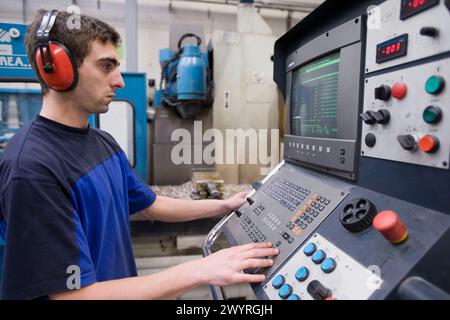 Machining workshop, CNC milling cutter. Loiu, Biscay, Euskadi, Spain. Stock Photo