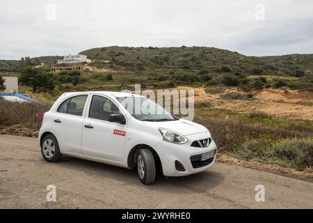 Kos, Greece - May 11, 2023: Nissan Micra parked next to the Limnionas beach on Kos Island. Dodecanese, Greece Stock Photo