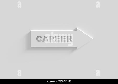 Business career development. Career opportunities, support and guidance. The word career on a directional arrow on the white wall. 3D render. Stock Photo