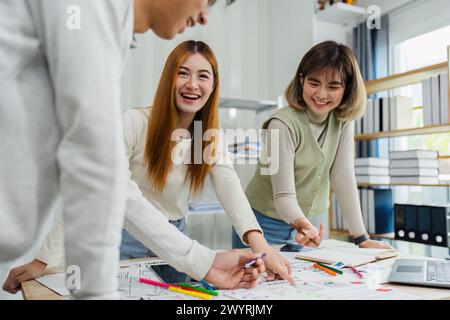 UI designer and UX developer brainstorm idea to design the application interface. Creative digital development agency. UX UI concept Stock Photo