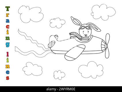 Outline The Cloud Contour On The Worksheet For Preschoolers Aged 4-6 To Practice Line Tracing Stock Vector