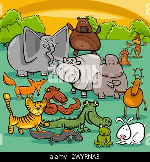 Cartoon illustration of cute wild animal characters group Stock Vector