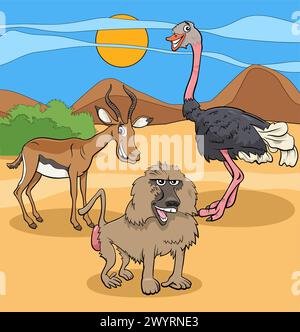 Cartoon illustrations of funny wild African animal characters Stock Vector