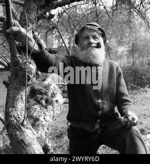 Old man called Joe Morris smoking pipe at Linley Brook near Broseley Shropshire 1973. PICTURE BY DAVID BAGNALL gentleman Britain British Stock Photo