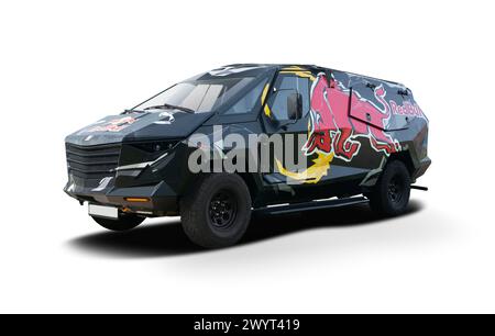Red Bull event truck isolated on white background Stock Photo