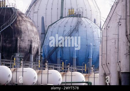 Butane gas tanks, distribution plant. El Musel, port of Gijón. Spain. Stock Photo