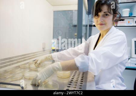 Laminar flow hoods. Microbiology Laboratory. Microbiological analysis of food. AZTI-Tecnalia. Technological Centre specialised in Marine and Food Research. Sukarrieta, Bizkaia, Euskadi. Spain. Stock Photo
